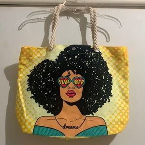 Gorgeous lined tote bag rope handles curly hair brand new